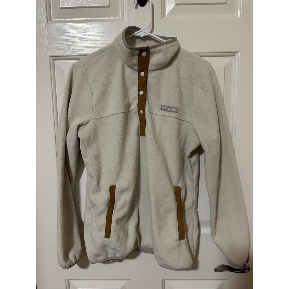 Columbia Fleece Pullover Women L Cream Benton Springs Snap Neck Pocket XL2421